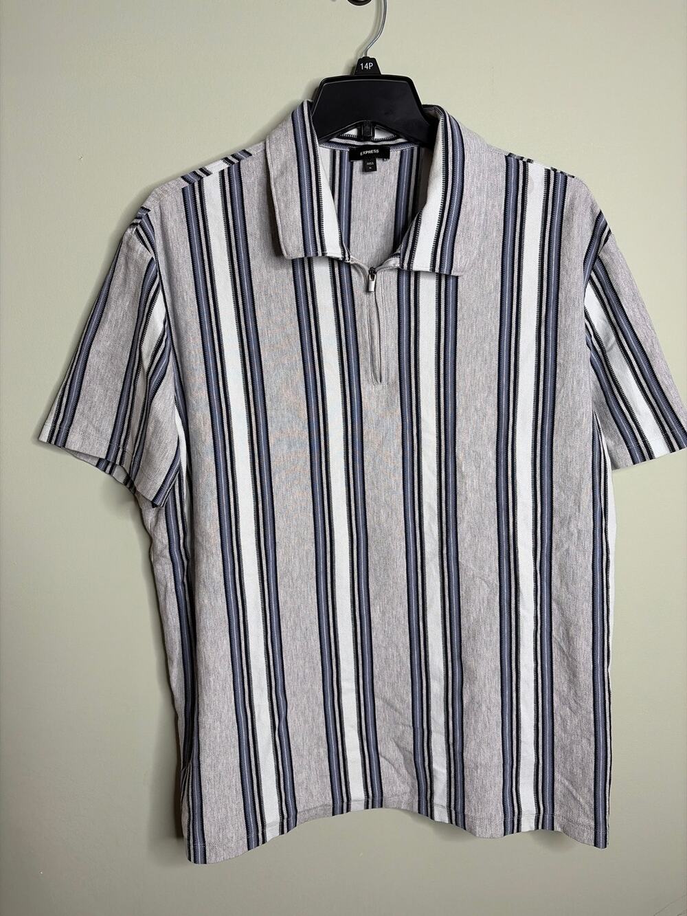 Express Zip Up Vertical Stripe Mens Polo Shirt XL